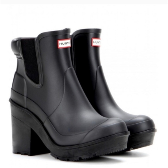 ⚠️SOLD HUNTER Womens Original Block High Heel Chelsea Rain Boots. Black. US 8 - Picture 1 of 11